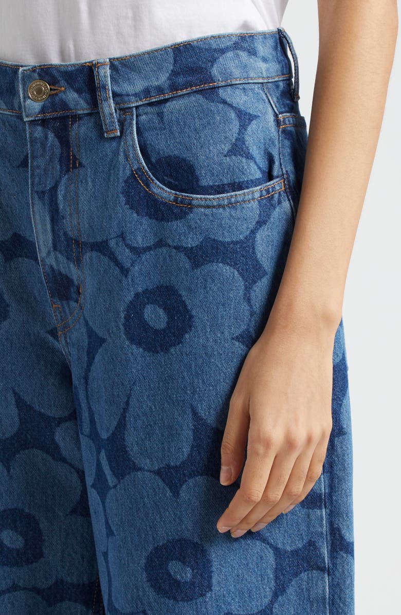 Marimekko Unikko Crop Cotton Stretch Twill Jeans, Alternate, color, Mid Indigo