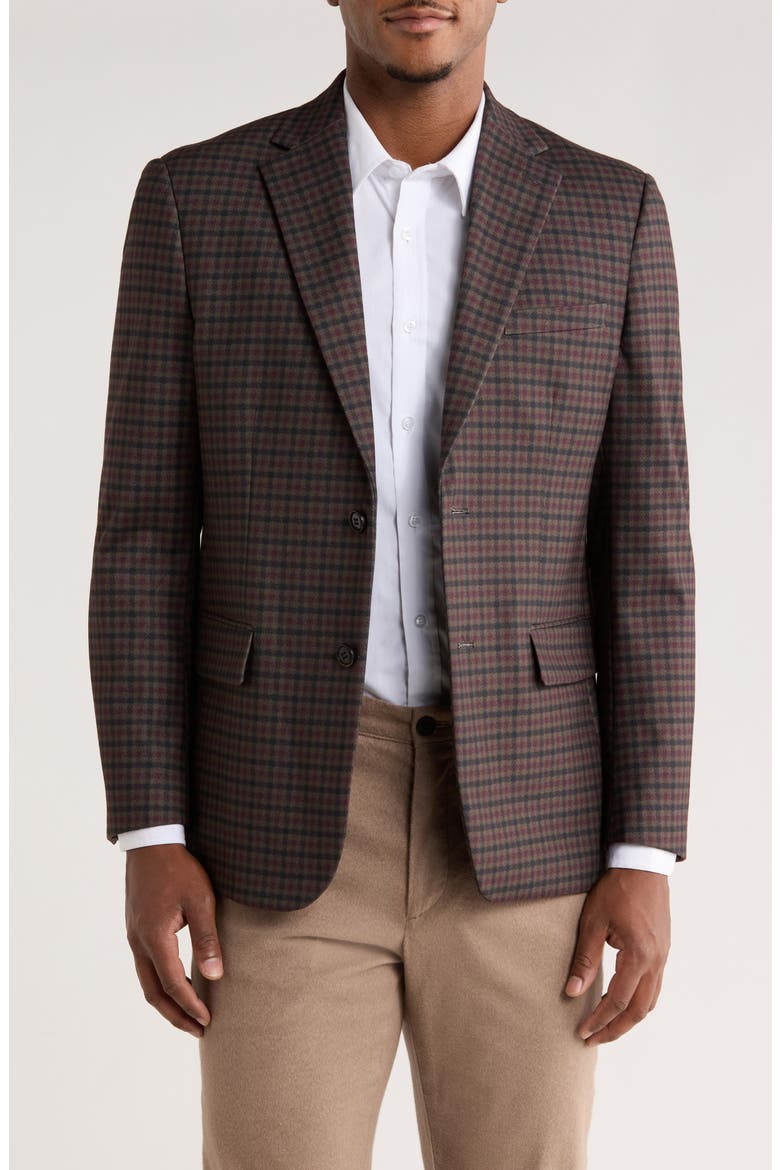 Slim Fit Plaid Stretch Knit Blazer, Main, color, BROWN