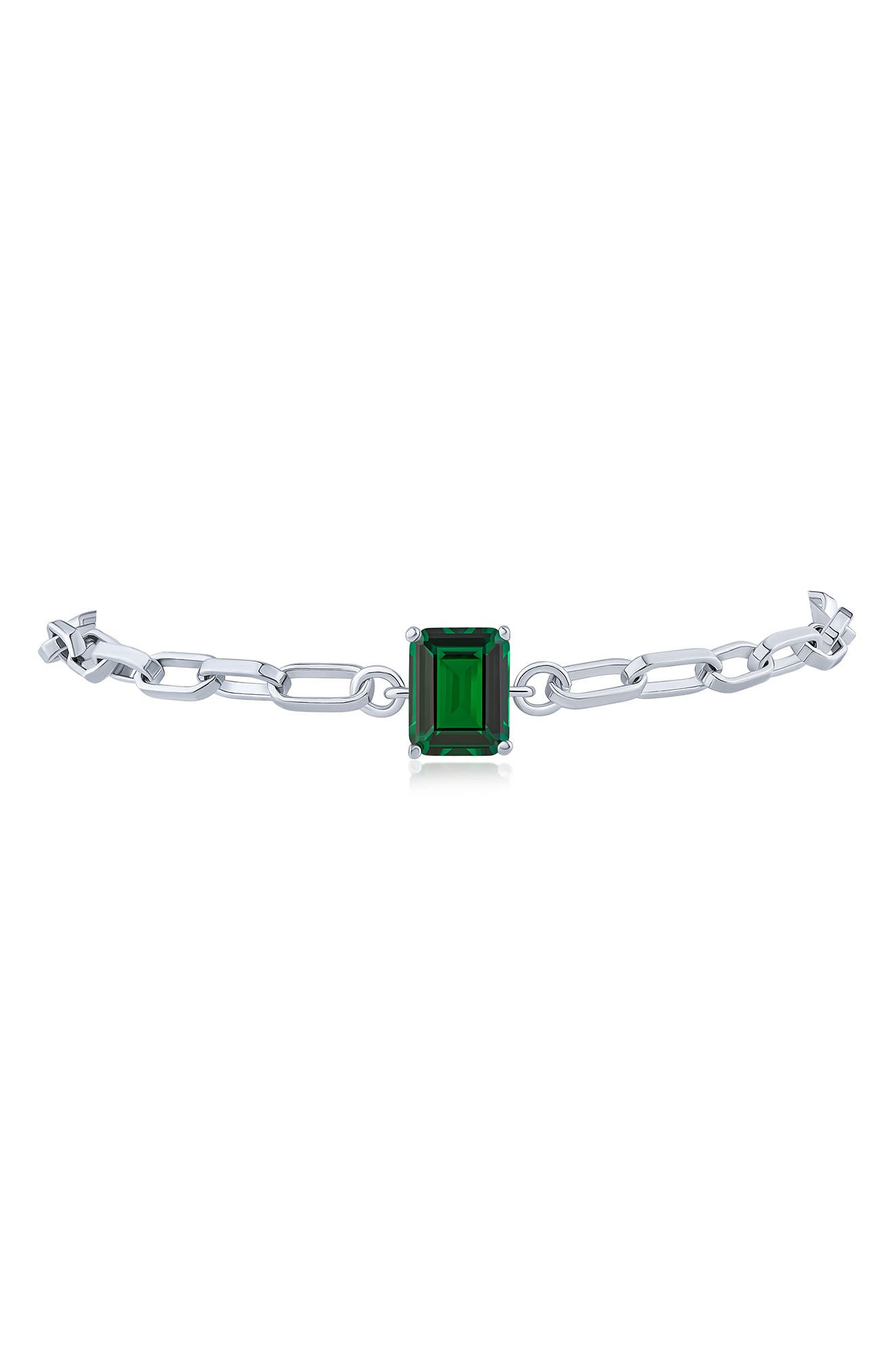 CZ by Kenneth Jay Lane Emerald Cut Cubic Zirconia Paper Clip Chain Bracelet