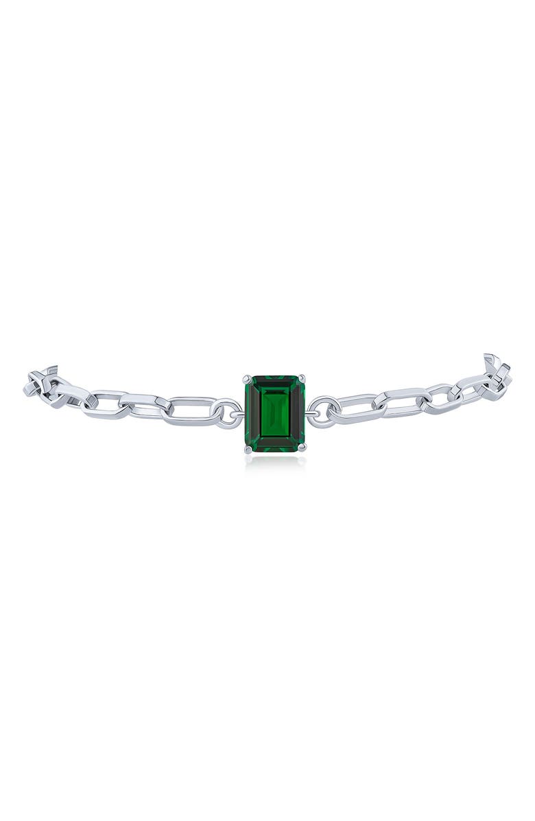 CZ by Kenneth Jay Lane Emerald Cut Cubic Zirconia Paper Clip Chain Bracelet, Main, color, 