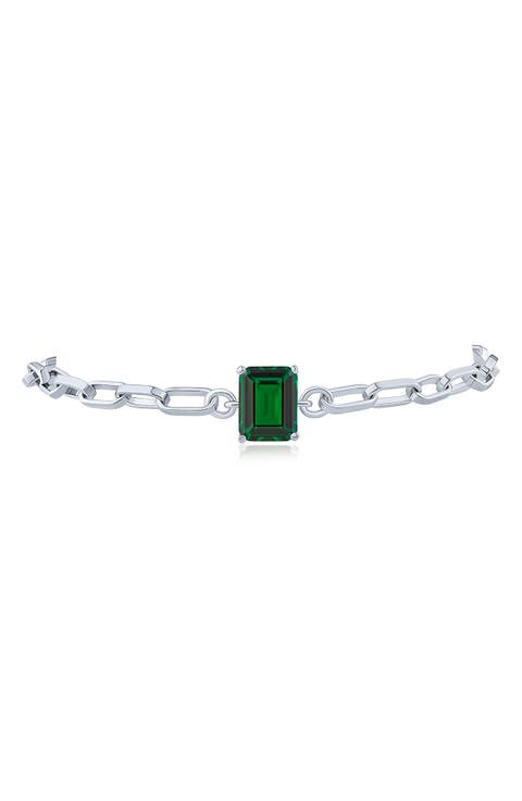 Emerald Cut Cubic Zirconia Paper Clip Chain Bracelet