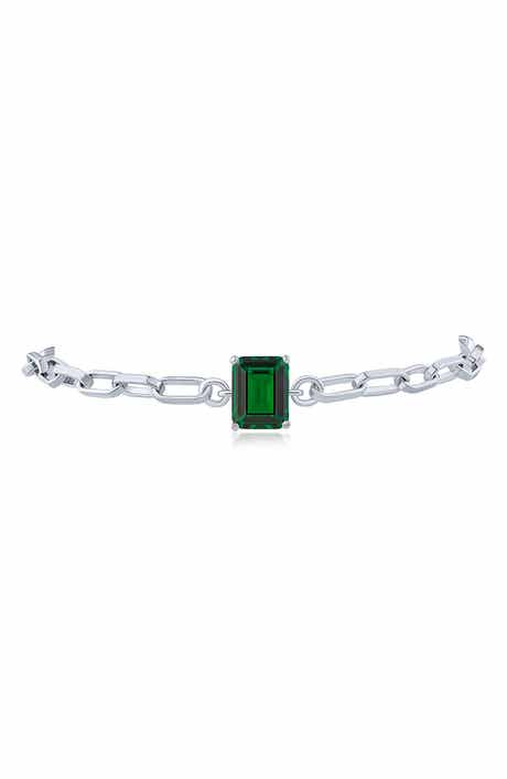 CZ by Kenneth Jay Lane Emerald Cut Cubic Zirconia Paper Clip Chain Bracelet