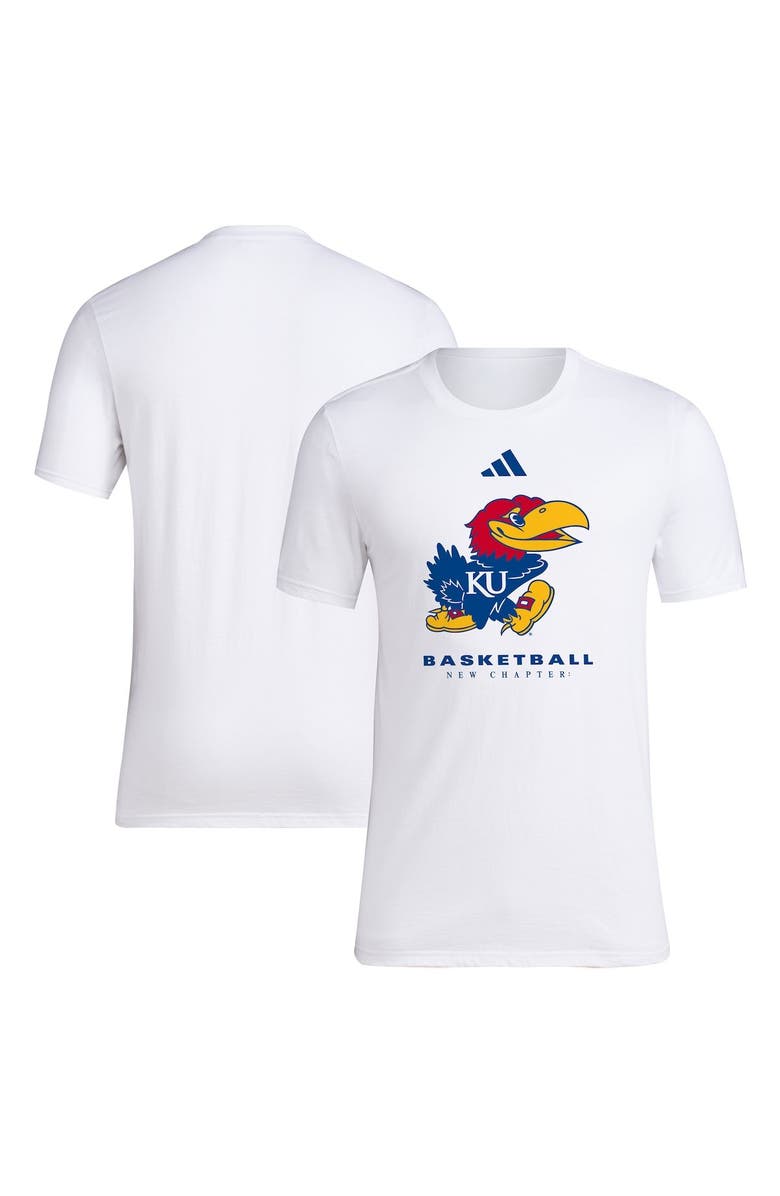 adidas White Kansas Jayhawks 2023 On Court Bench Fresh T-Shirt, Main, color, 