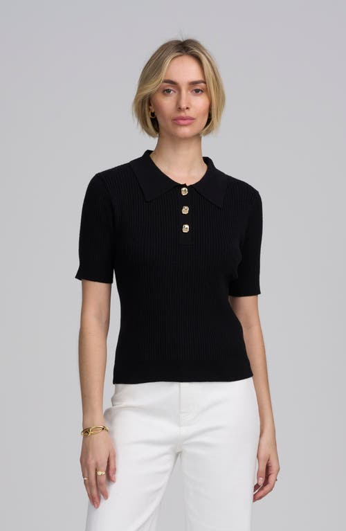 ELLE Collection Fine Gauge Ribbed Short Sleeve Henley in Black at Nordstrom, Size Small