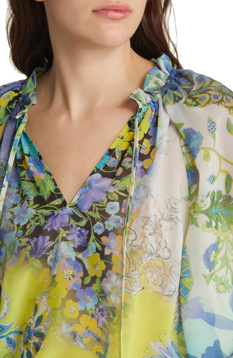 KOBI HALPERIN Tina Floral Print Tie Neck Blouse, Alternate, color,