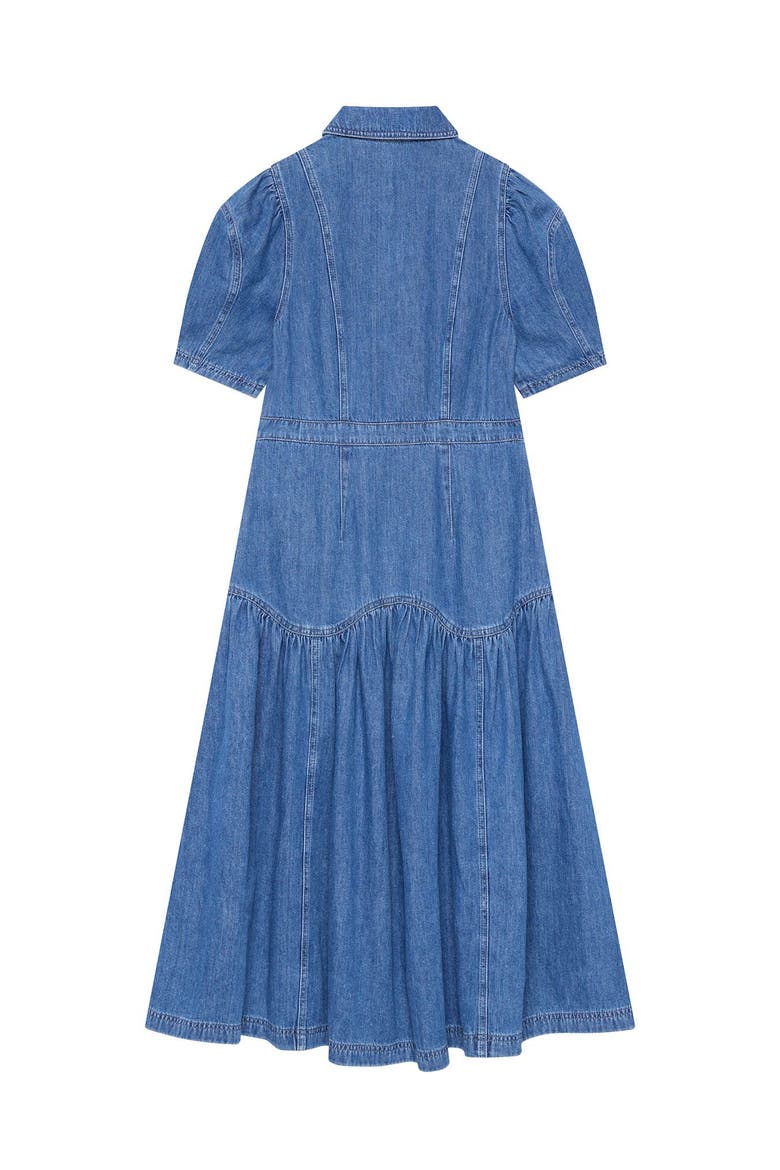 Puff Sleeve Denim Midi Dress, Alternate, color, Blue