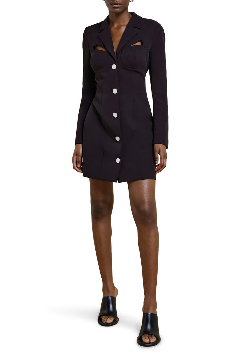 Bralette Cutout Blazer Dress, Main, color, BLACK