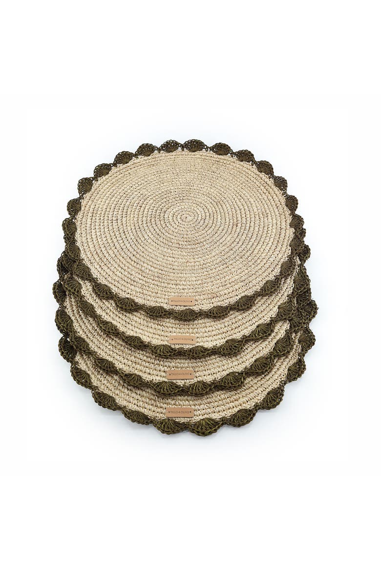 Hand Crocheted Round Placemat - Set of 4, Main, color, Olive