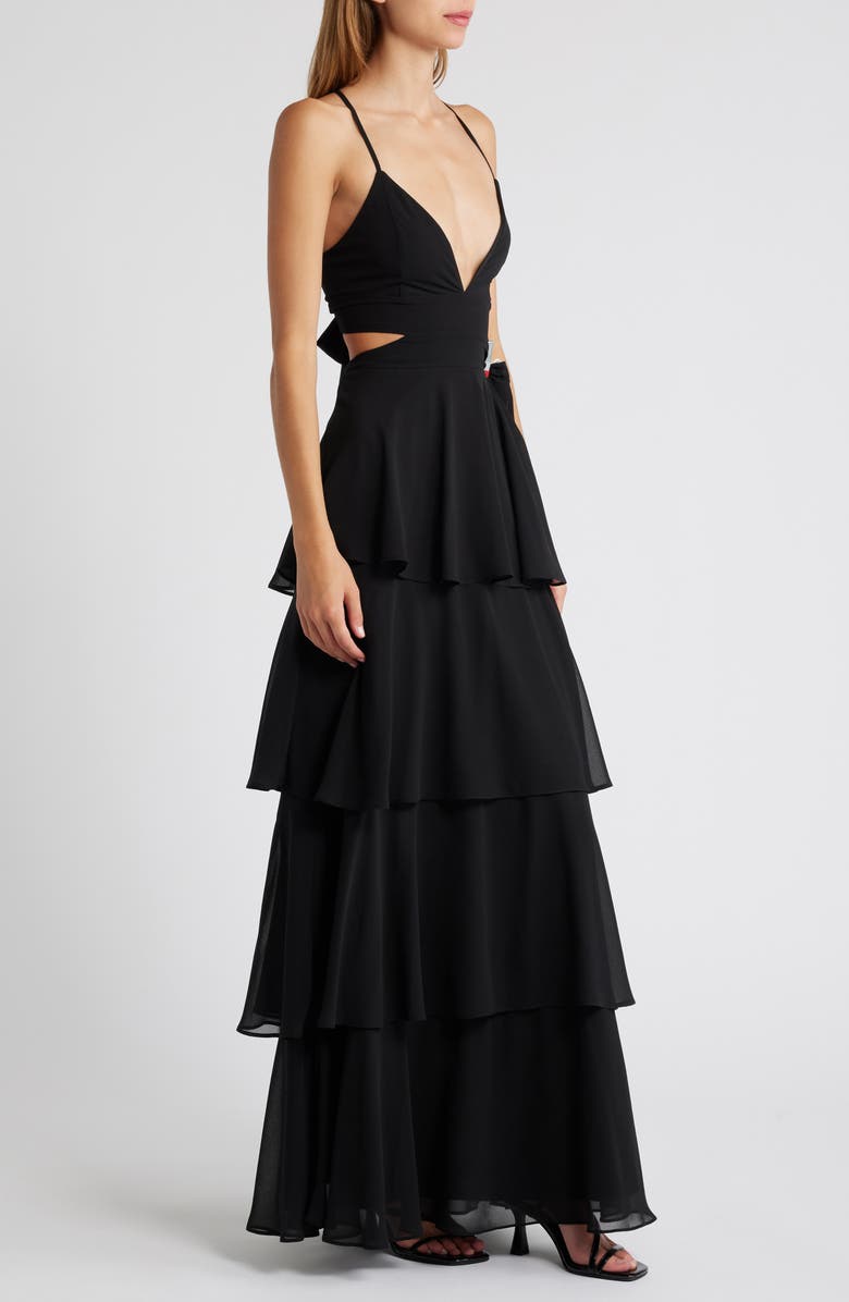 Lulus Tier & Now Waist Cutout Gown, Alternate, color,