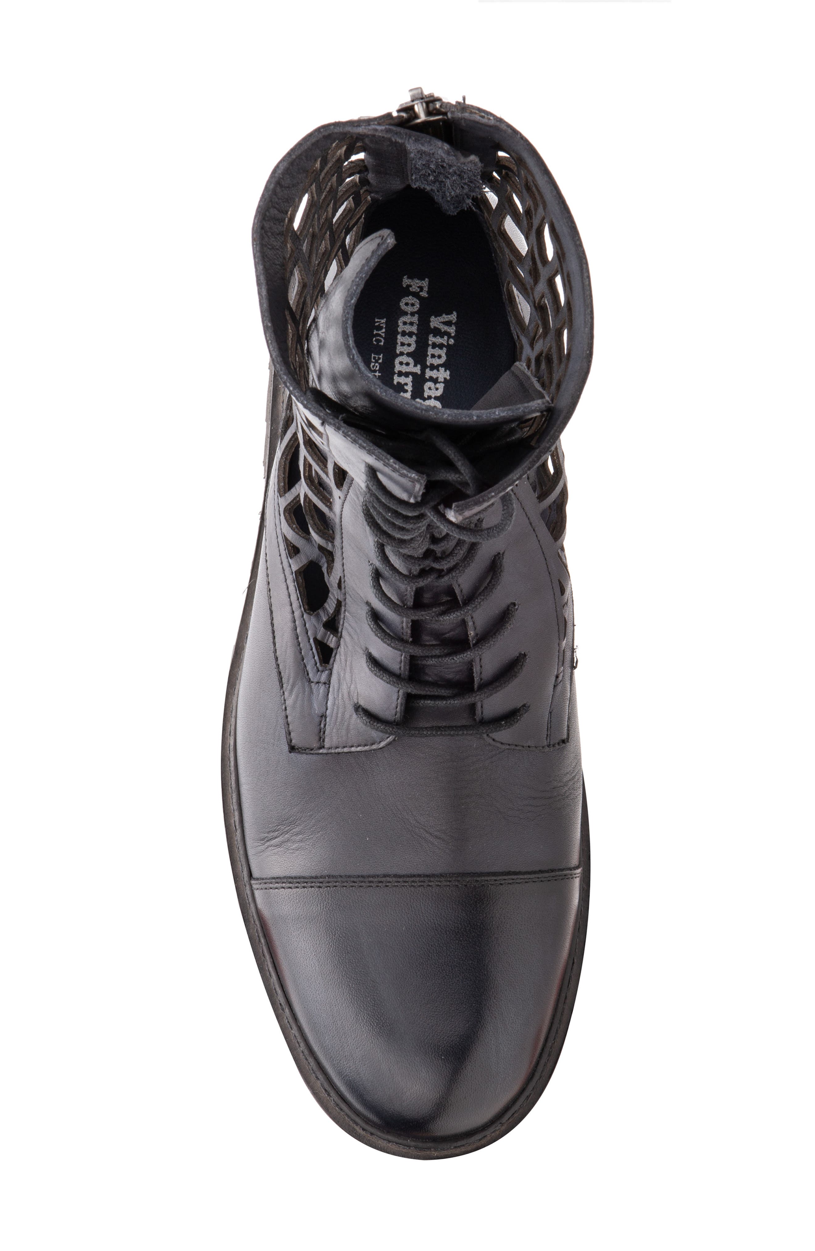 VINTAGE FOUNDRY Windsor Leather Fishnet Cutout Boot, Alternate, color, Black