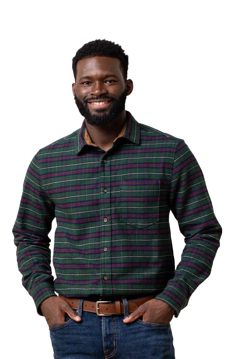Hope & Henry Men's Organic Flannel Shirt with Suede, Main, color, Merry Pine Plaid