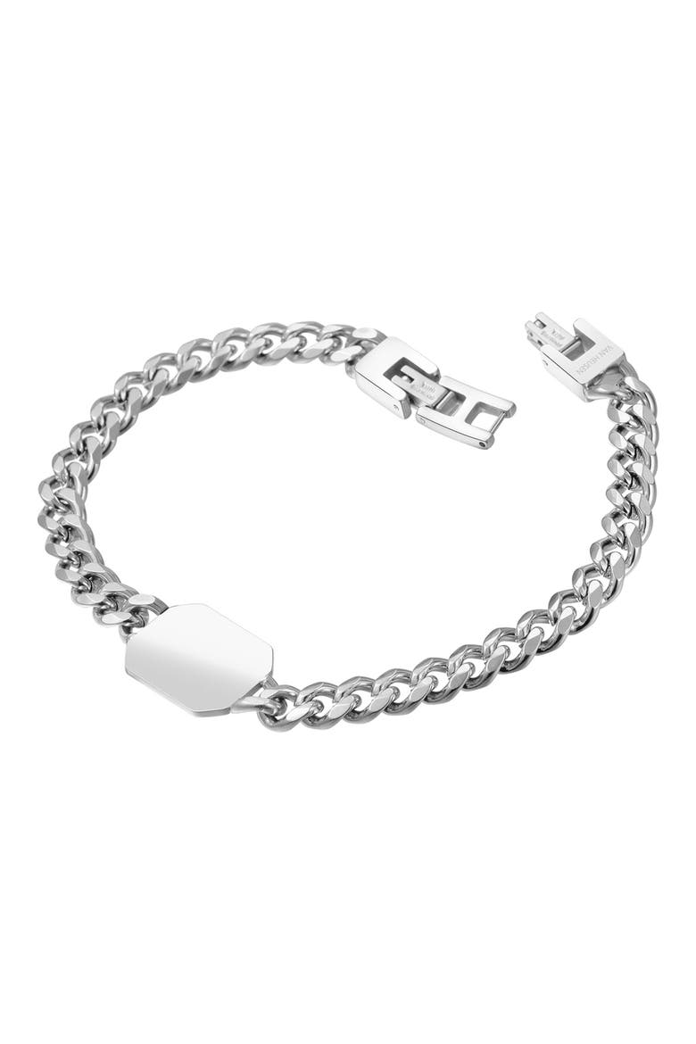 Men's Tag Cuban Chain Bracelet, Alternate, color, SILVER