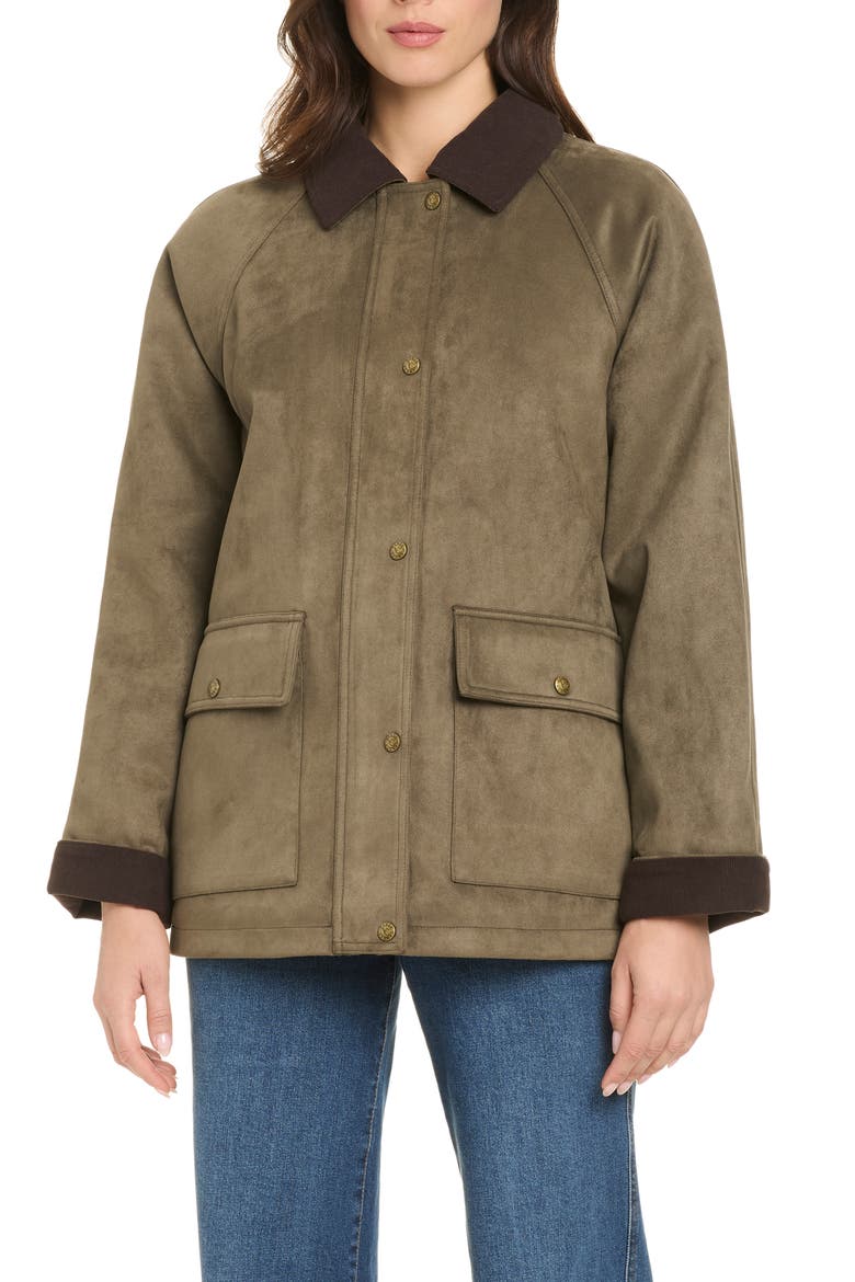 Cord Collar Faux Suede Barn Jacket, Alternate, color, OLIVE
