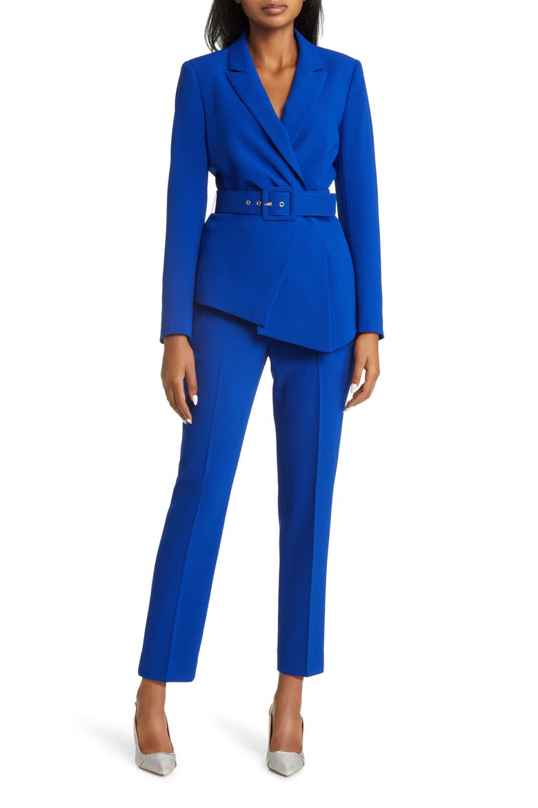 Peak Lapel Belted Blazer & Pants Set, Main, color, COBALT