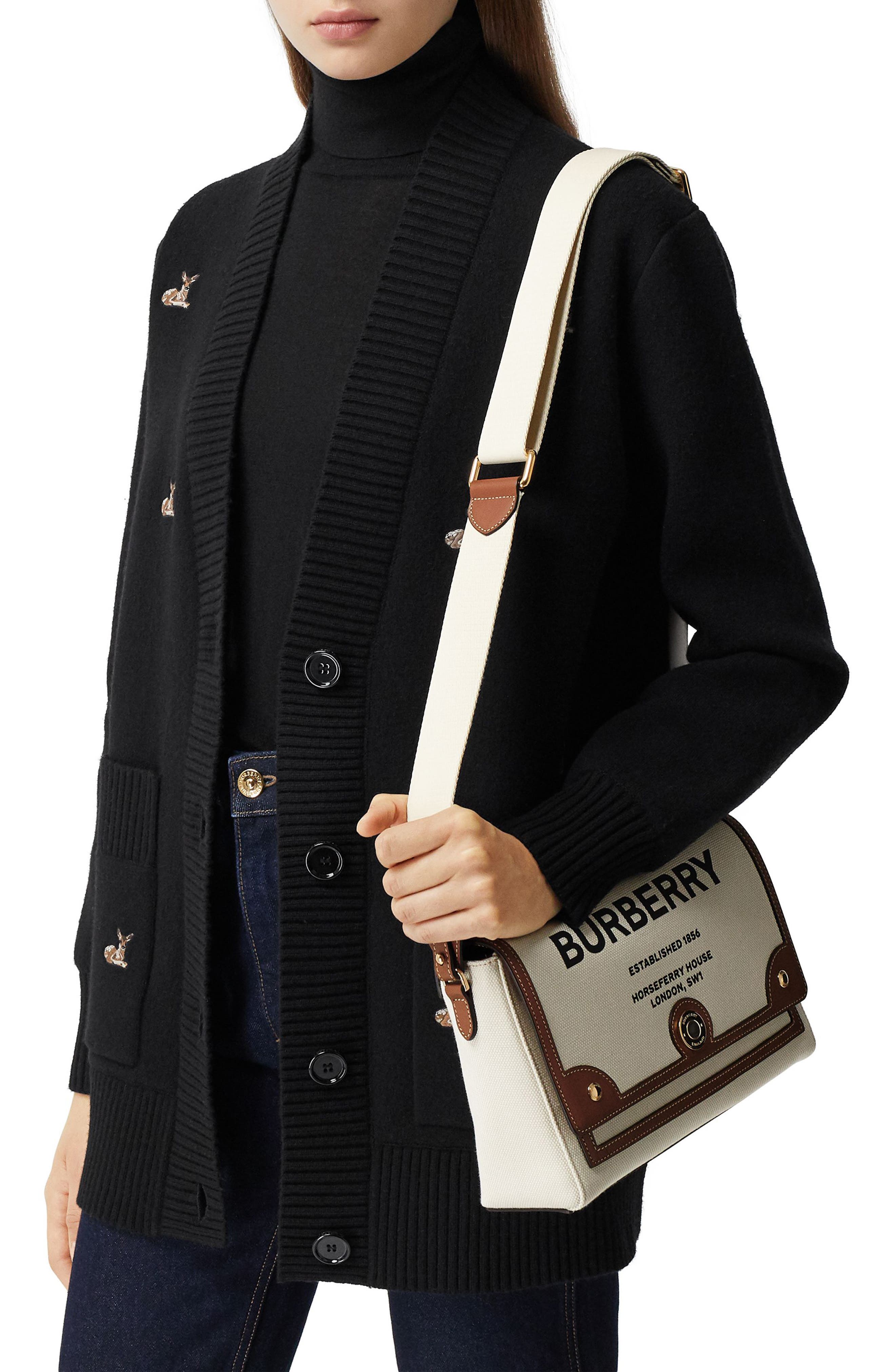 Burberry Note Horseferry Print Canvas & Leather Crossbody Bag, Alternate, color, 