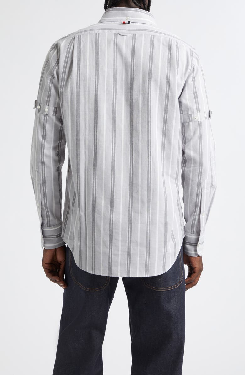 Thom Browne Straight Fit Stripe Cotton Button-Down Shirt, Alternate, color, Medium Grey