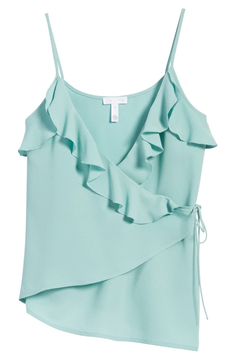 Leith Wrap Front Ruffle Tank, Alternate, color, Teal Aquifer
