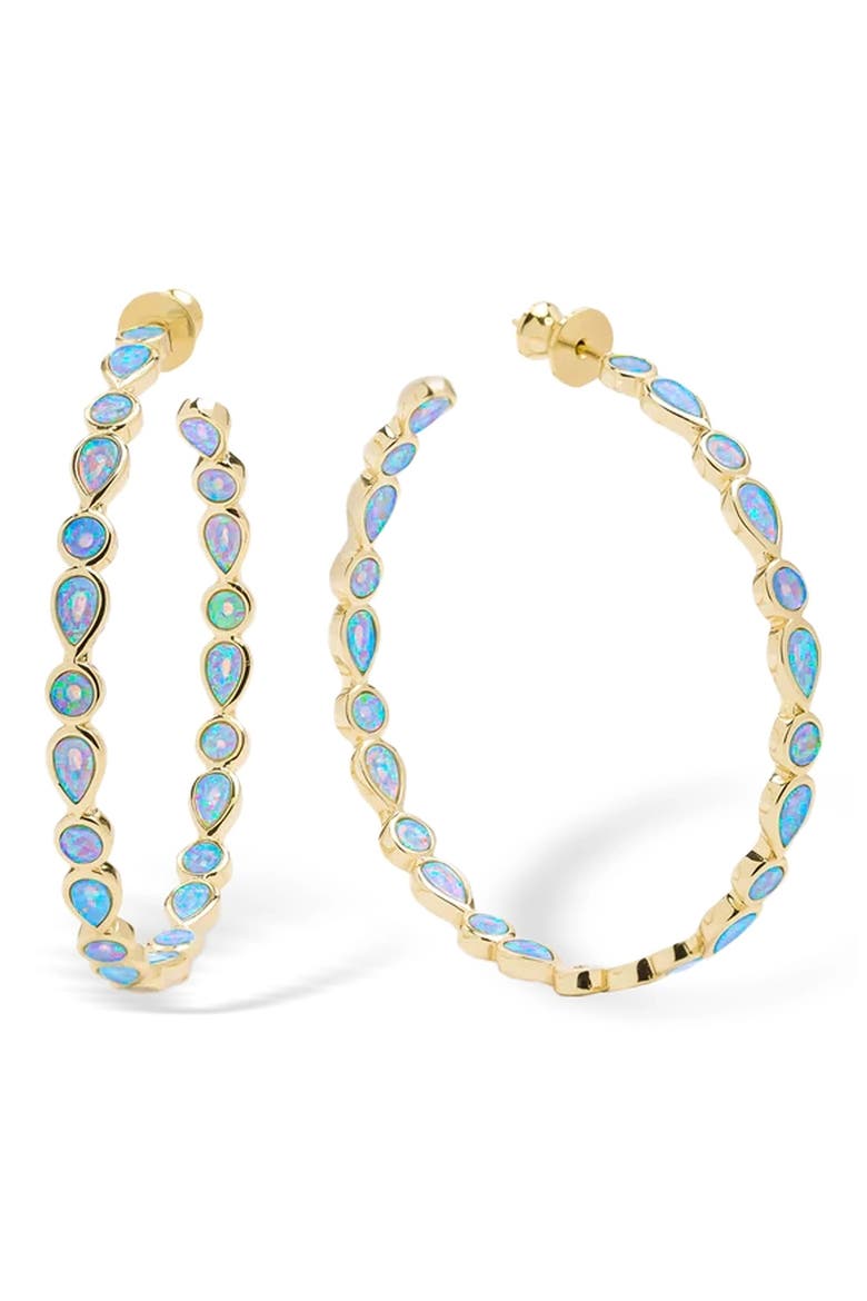 Isla Imitation Opal Hoop Earrings, Main, color, BLUE OPAL/ GOLD