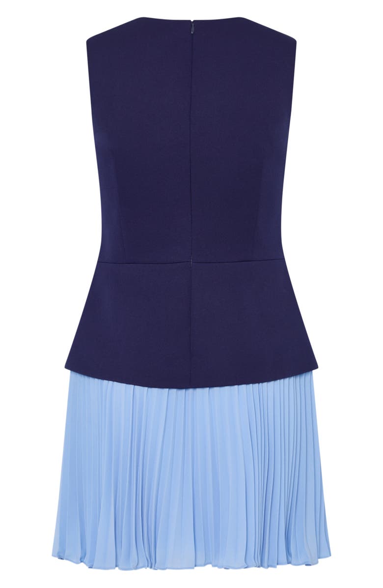 Milly Haddy Colorblock Pleated Sleeveless Minidress, Alternate, color, Navy