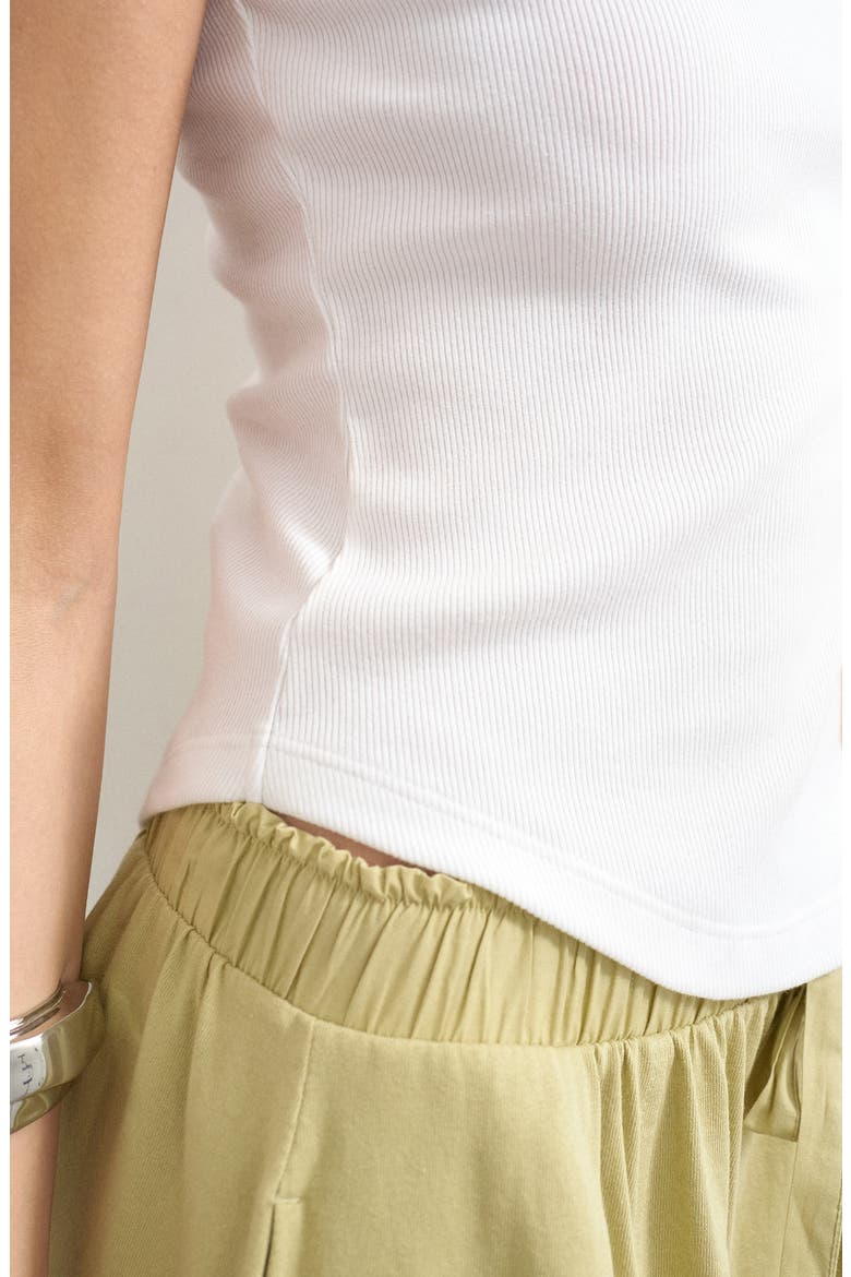Rib Curved Hem Stretch Cotton Tank, Alternate, color, WHITE