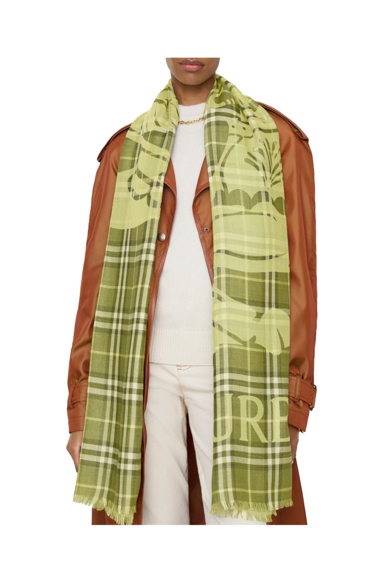 Wide Knight Check Wool Silk Scarf, Alternate, color, Pea green