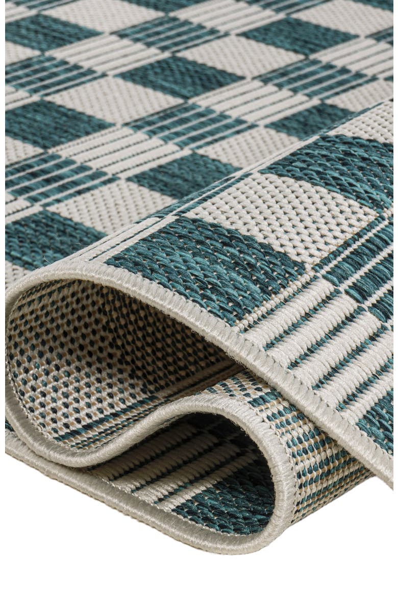 Aimee Traditional Cottage Checkerboard Indoor/Outdoor Area Rug, Alternate, color, Turquoise/Cream