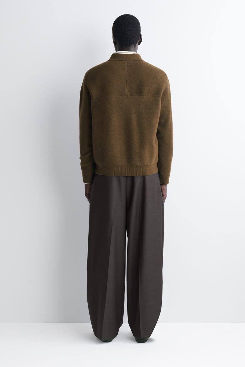 Paneled Boiled Wool Zip-up Sweater, Alternate, color, TOBACCO