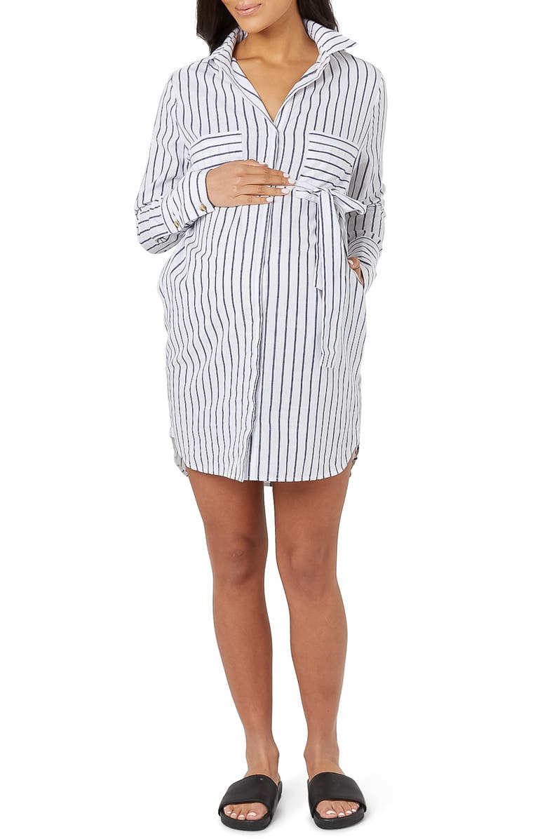 LEGOE. NY Long Sleeve Stripe Maternity/Nursing Shirtdress, Main, color, 