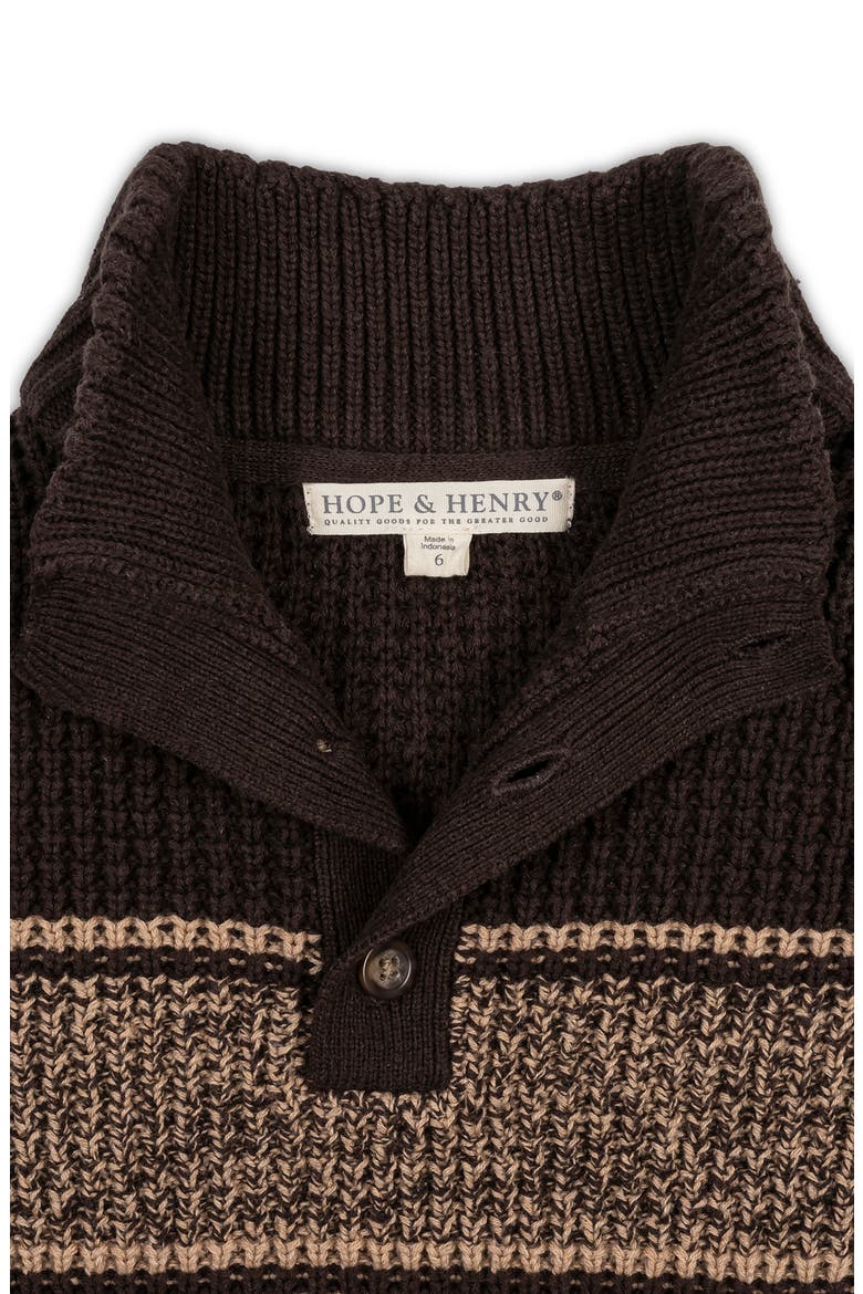 Kids' Organic Mock Neck Waffle Sweater, Alternate, color, Camel and Chocolate Stripe