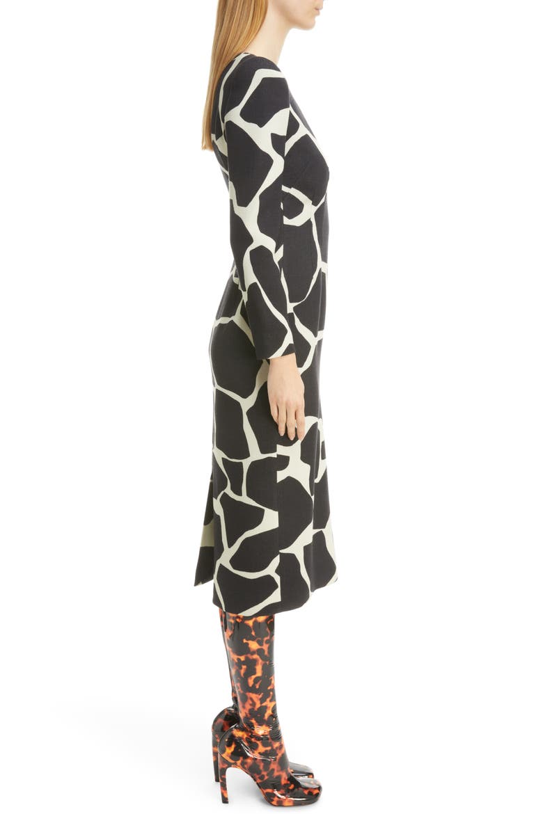 Delavina Giraffe Print Wool Sheath Dress, Alternate, color, BLACK 900