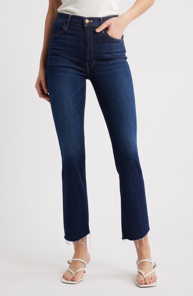 MOTHER The Lil Hustler Frayed High Waist Ankle Bootcut Jeans, Main, color, Off Limits