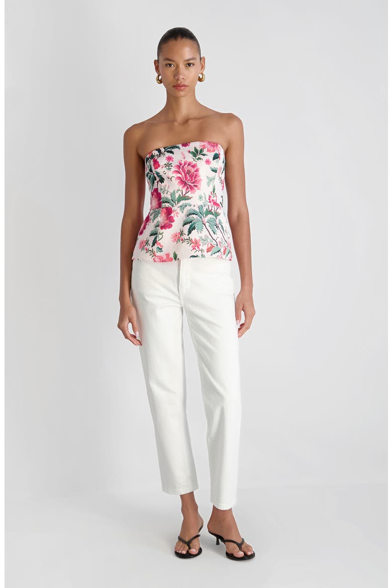 Christa Print Strapless Peplum Satin Top, Alternate, color, PINK ICING