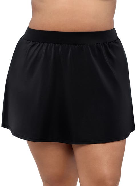 Mid-Rise Wide Waistband Control Plus Size Swim Skirt