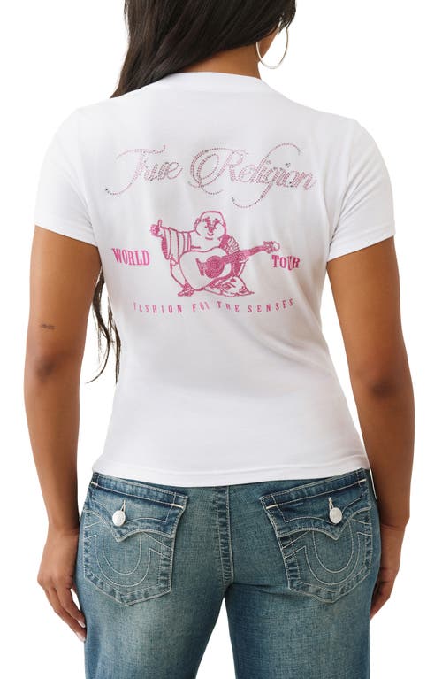 True Religion Crystal Buddha V-neck Cotton Blend Graphic T-shirt In White