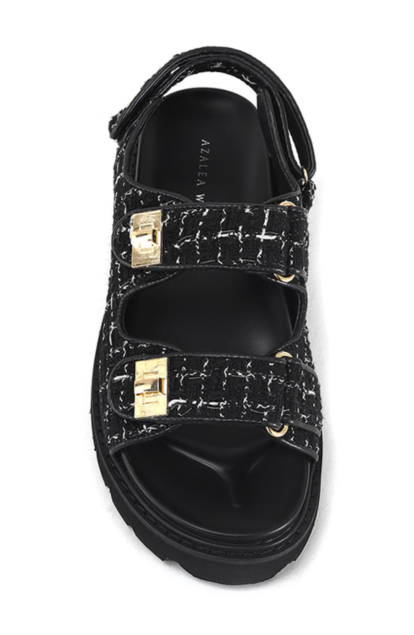 AZALEA WANG Sandie Tweed Slingback Sandal, Alternate, color, Black