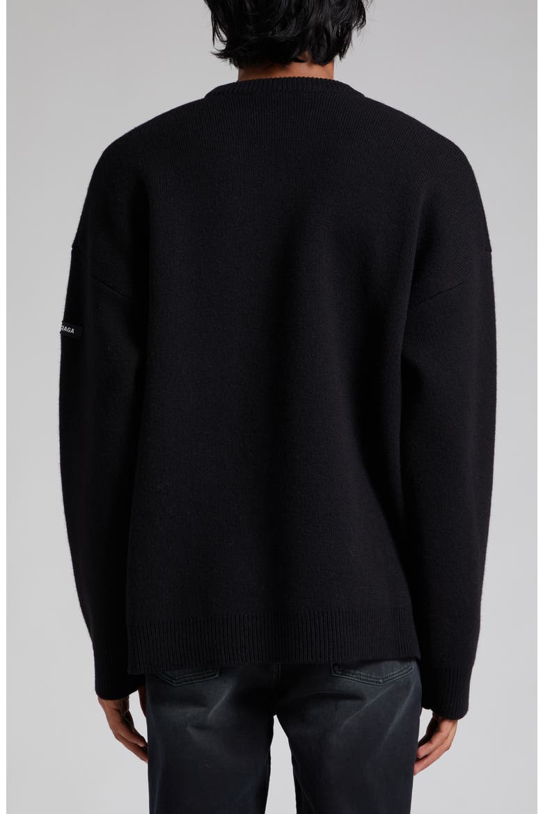 Oversize Double Face Wool Blend Crewneck Sweater, Alternate, color, BLACK
