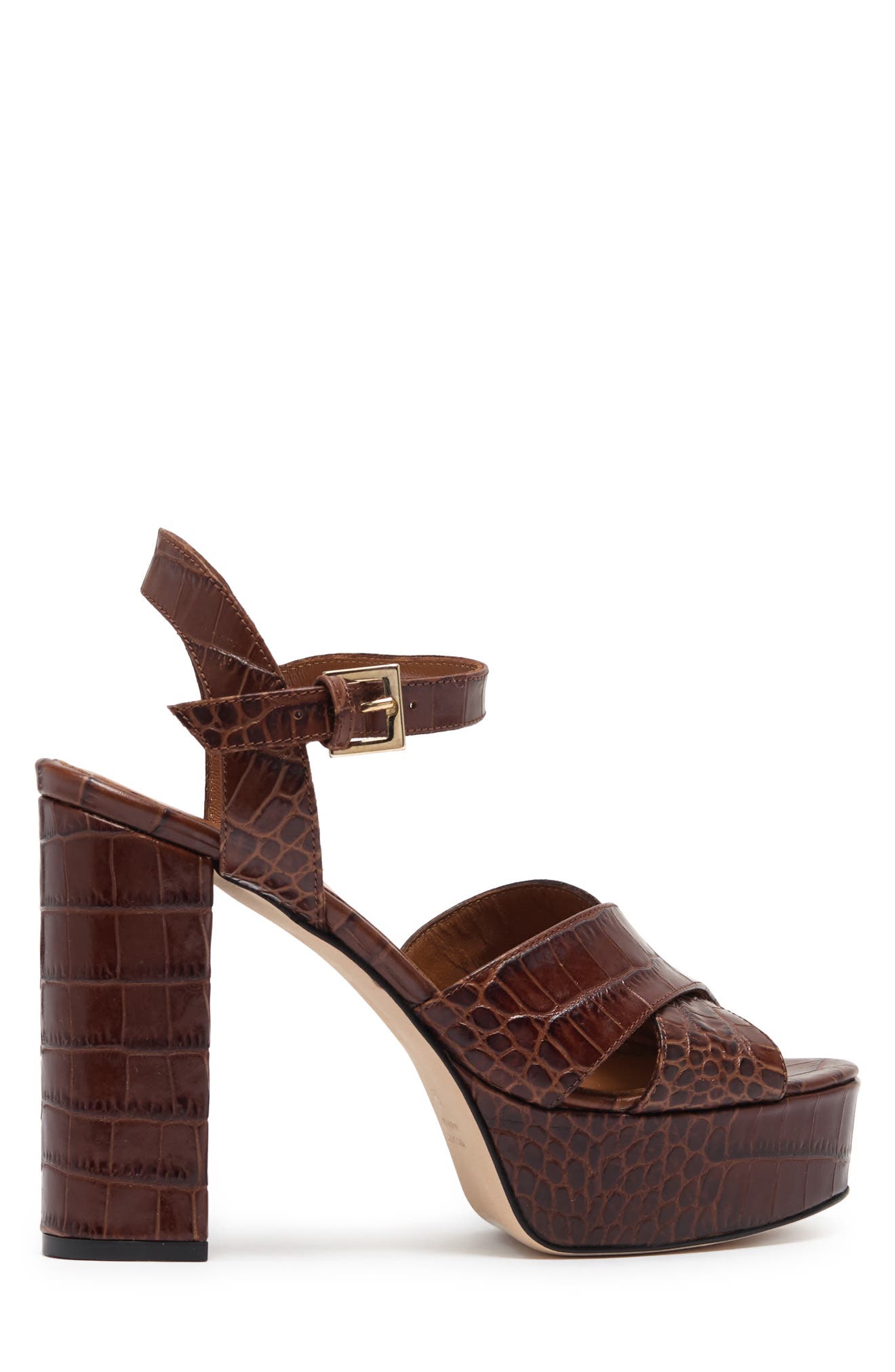 Paris Texas Open Toe Croc Embossed Print Platform Sandal, Alternate, color, 