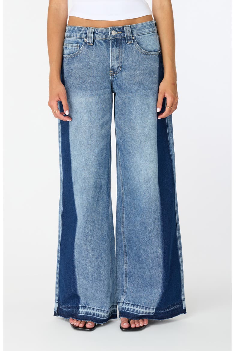 Maya Two-Tone Mid Rise Ultra Wide Leg Jeans, Main, color, INDIGO