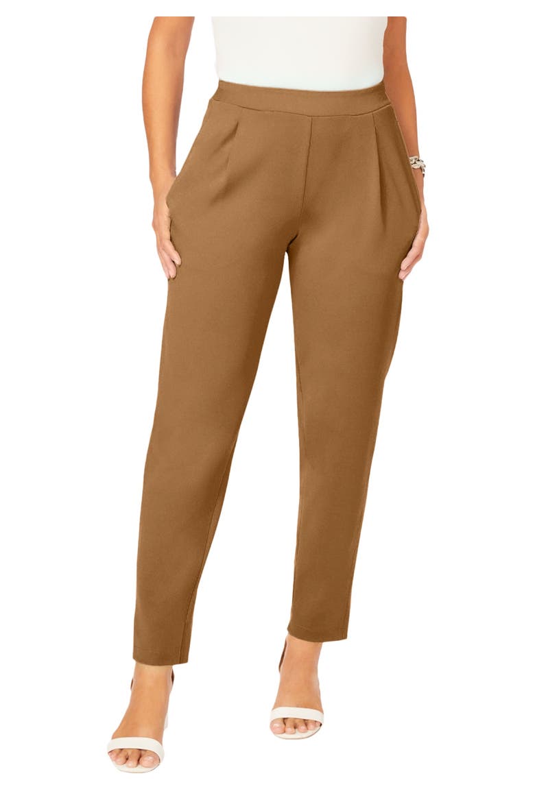 Stretch Knit Crepe Straight Leg Pants, Main, color, BROWN MAPLE