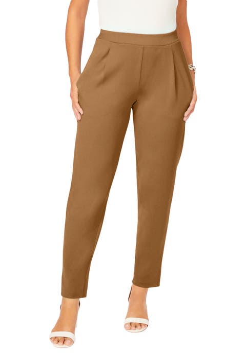 Stretch Knit Crepe Straight Leg Pants