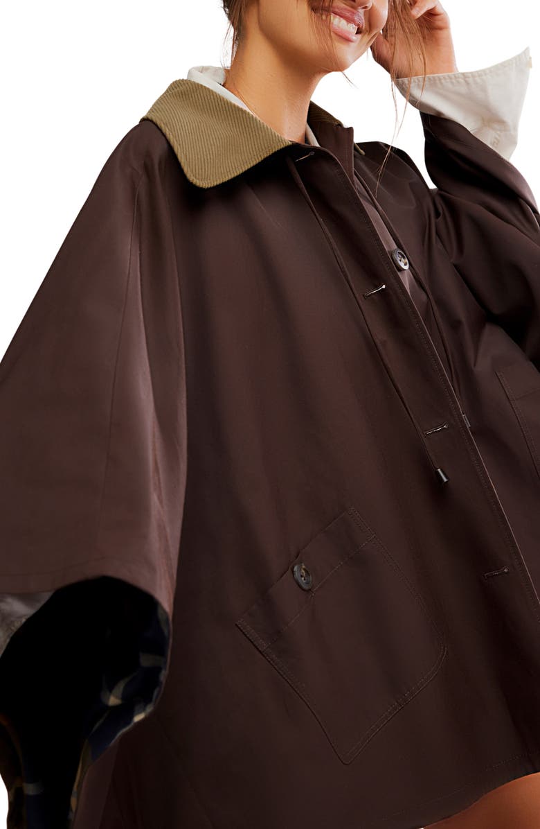 Free People Bailey Button-Up Cape, Alternate, color, Italian Mocha