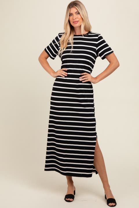 Striped Side Slit Maxi Dress