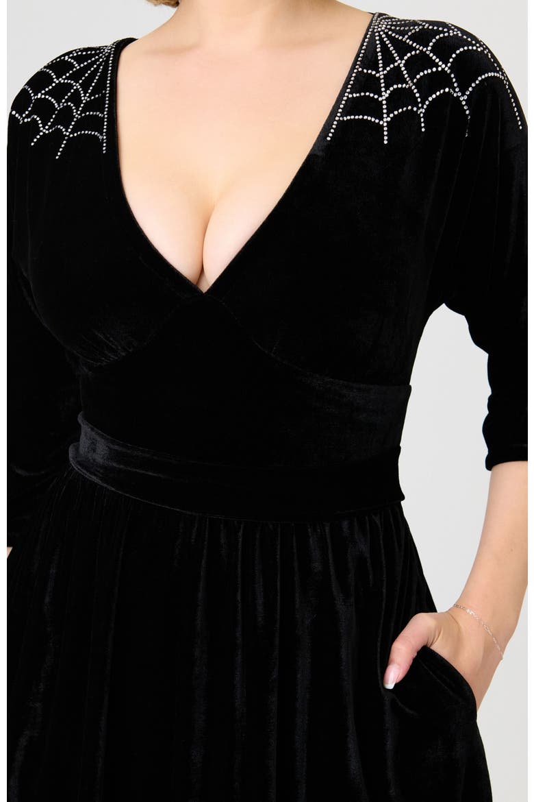 3/4 Sleeve Batwing Maxi Dress, Alternate, color, Black w/ Rhinestone