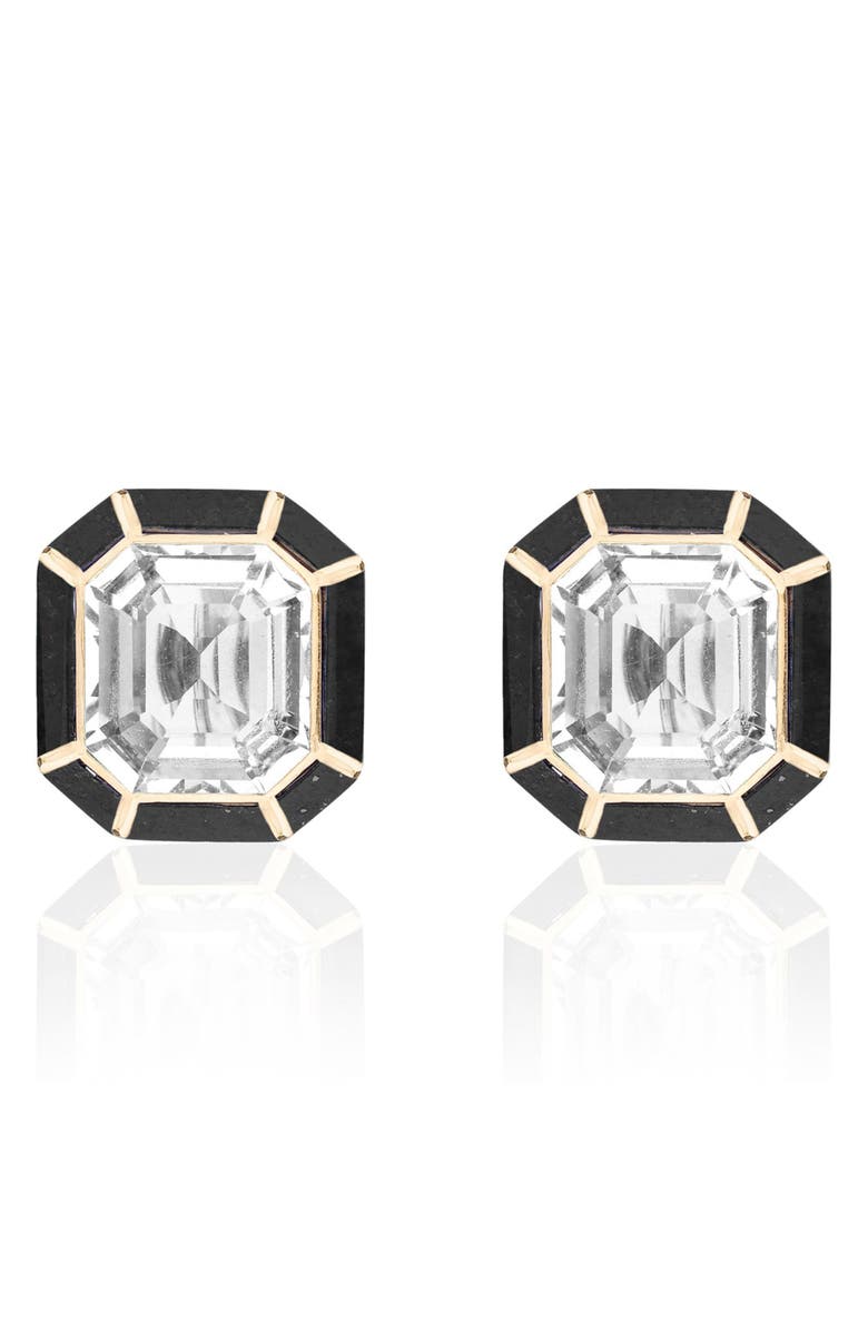 GOSHWARA Mélange Emerald-Cut Stud Earrings, Main, color, Clear / Black