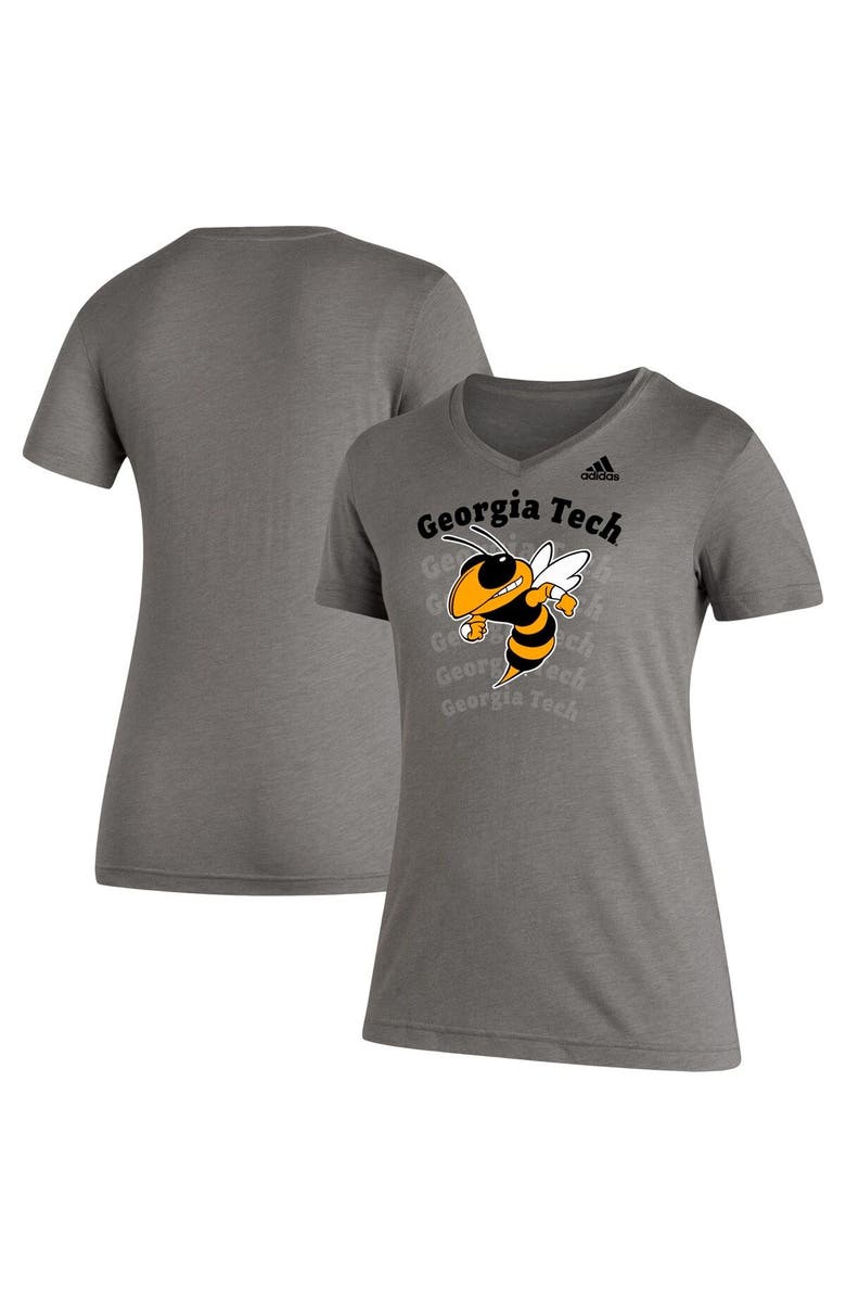adidas Women's adidas Heathered Gray Georgia Tech Yellow Jackets Vault Logo Repeat Tri-Blend V-Neck T-Shirt, Alternate, color,
