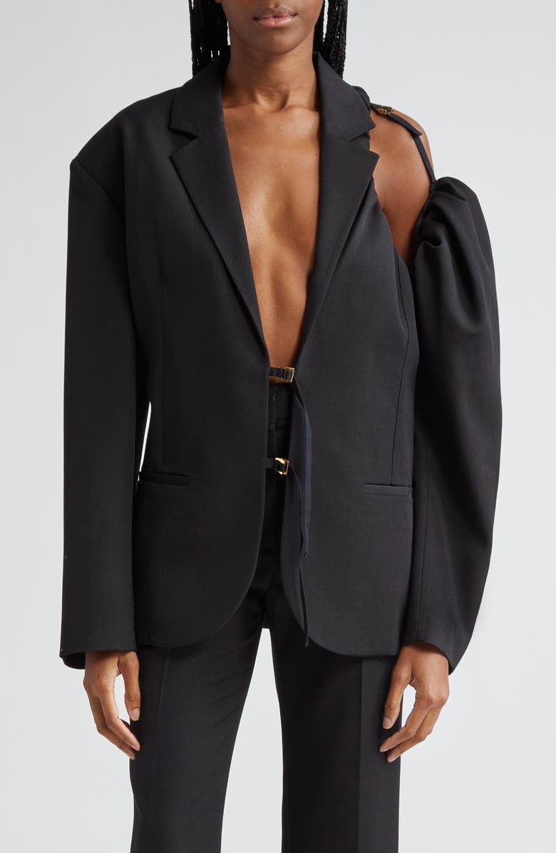 Jacquemus The Galliga Deconstructed Shoulder Virgin Wool Jacket, Main, color, 