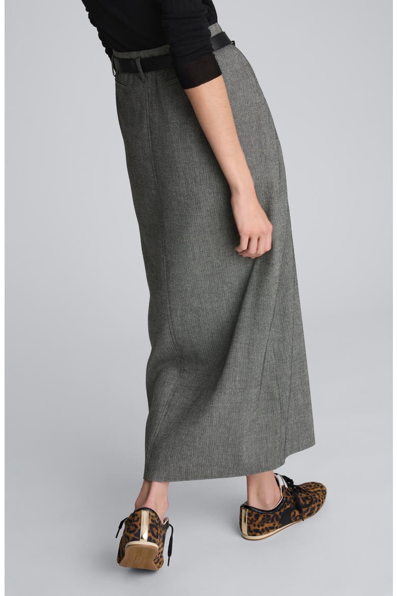 Belted Front Slit Midi Skirt, Alternate, color, BLACK/ OYSTER