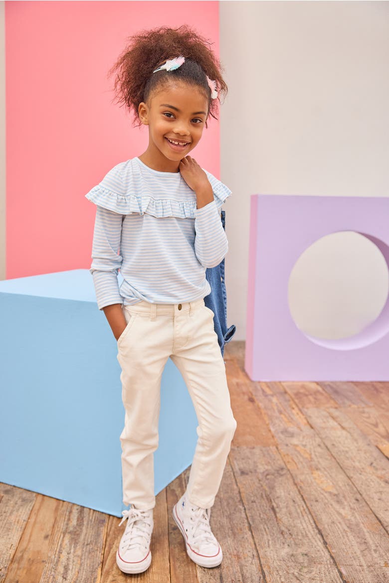 Kids' Front Ruffle Emily Top, Alternate, color, Pale Blue Stripe