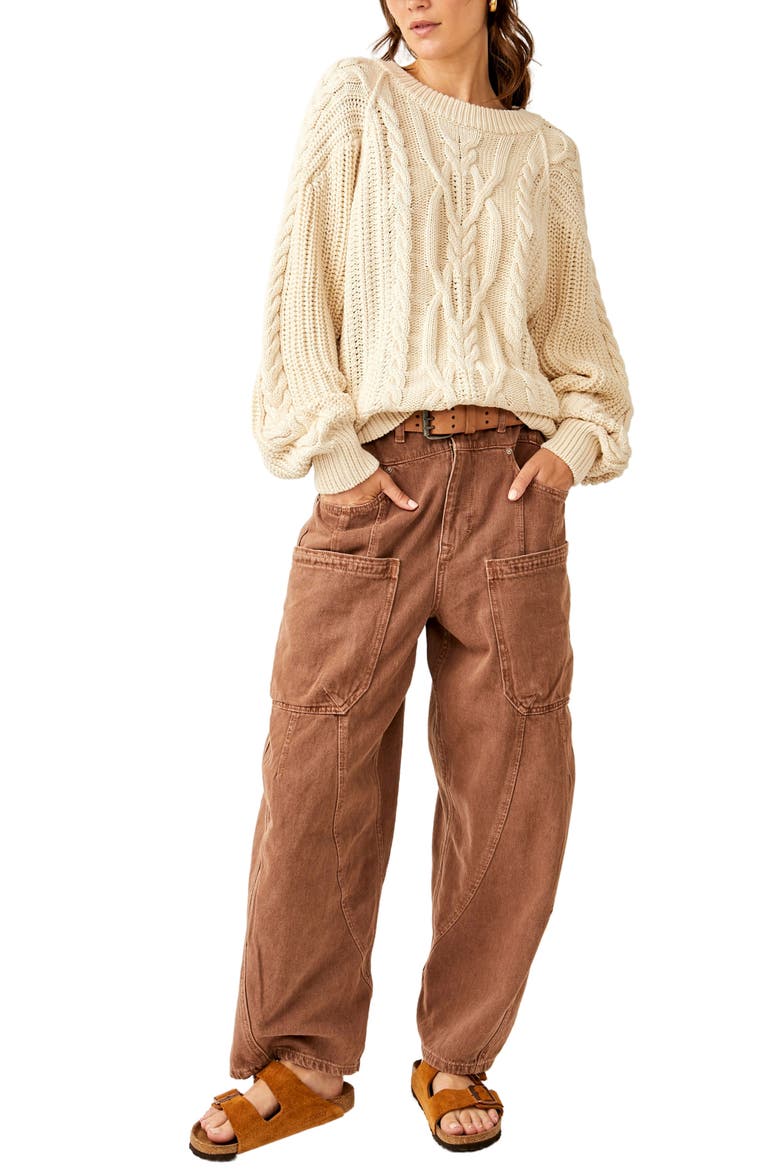 Frankie Cable Cotton Sweater, Alternate, color, IVORY