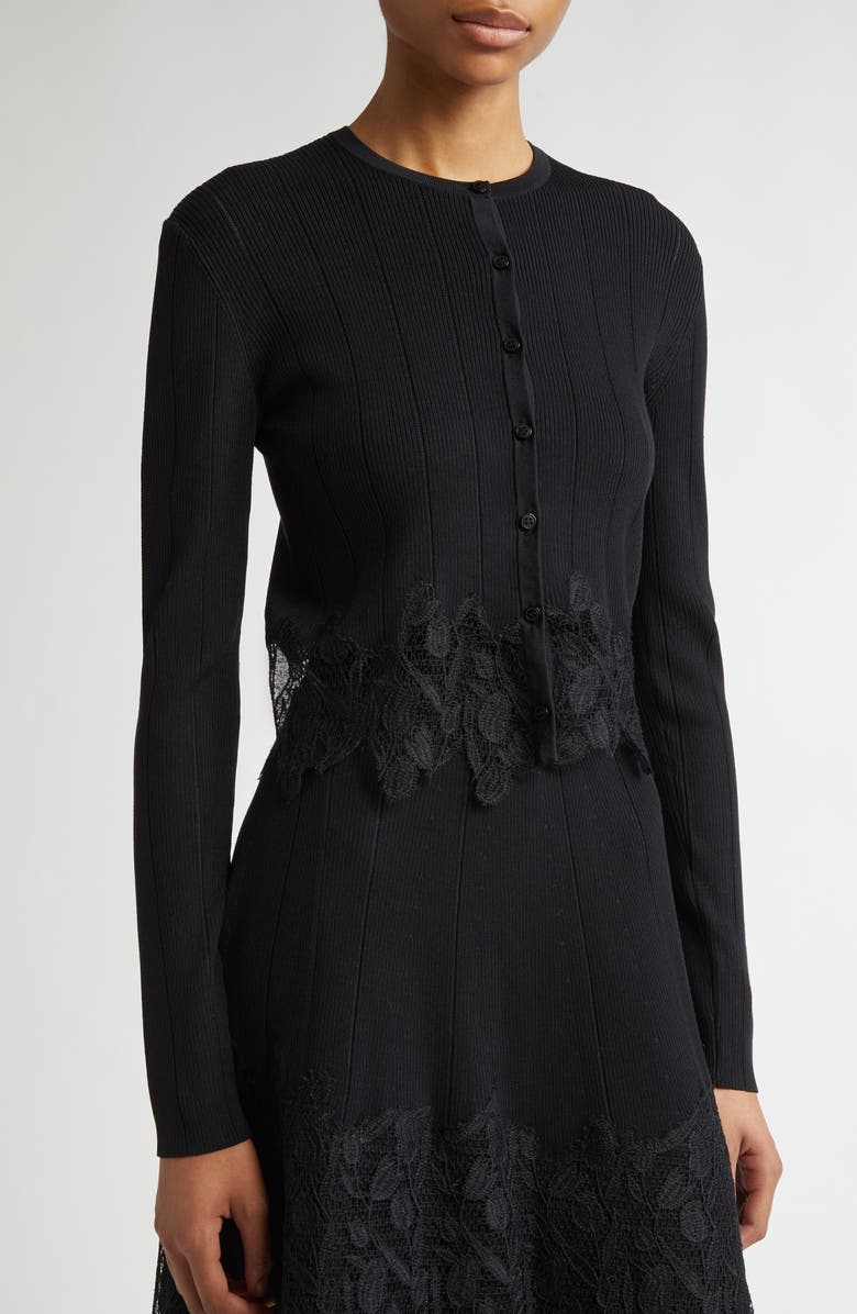 Lela Rose Guipure Lace Trim Rib Cardigan, Alternate, color, 